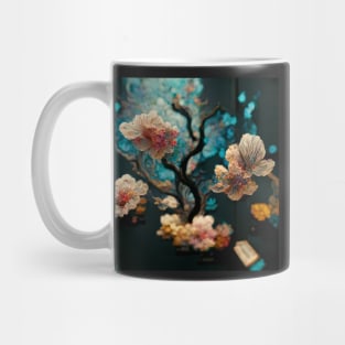 Sculpture with intricated flowers, trees, exploding and dispersing all around Mug
